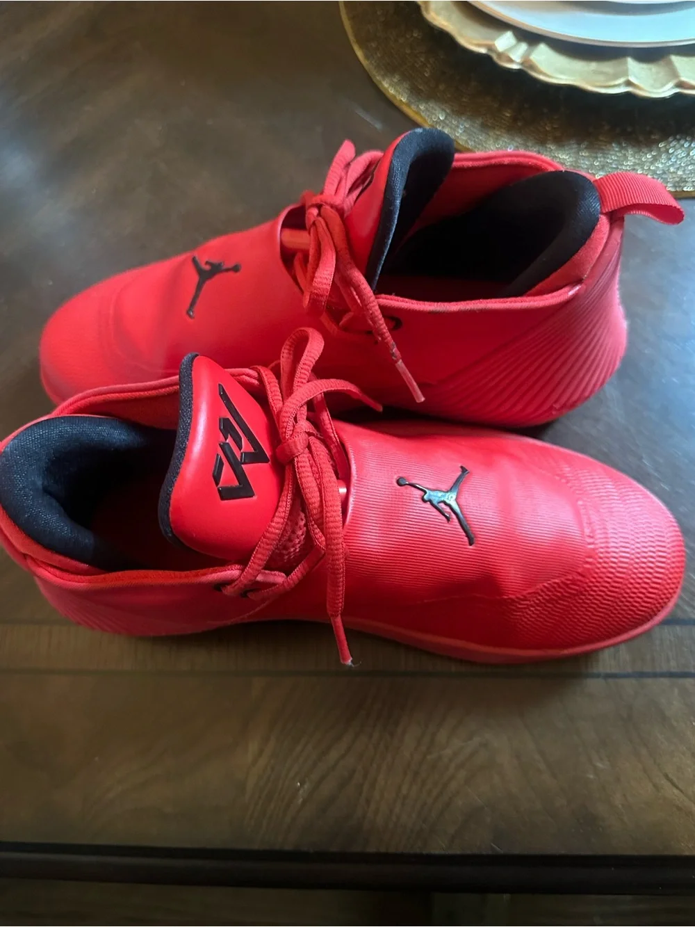 Slightly Worn Men Size7Jordan Red Mid-Top Athletic Sneakers with Black Jumpman
